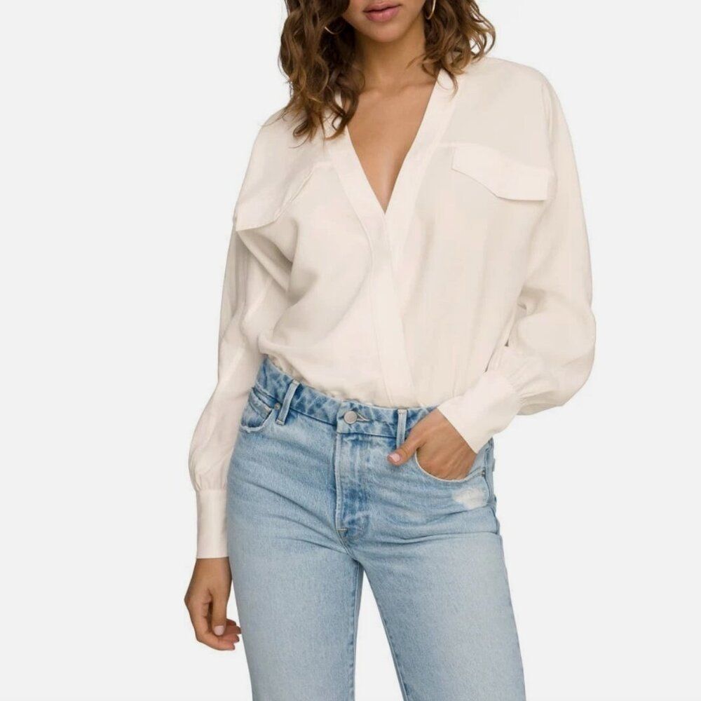 Good American Women's Utility Wrap Bodysuit Top Ivory Color Size 3 (Large) NWT